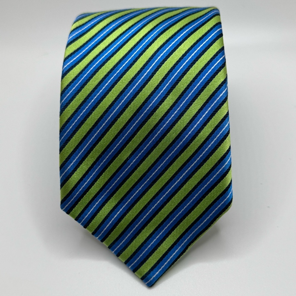 Green and Blue Striped Tie with Silky Sheen